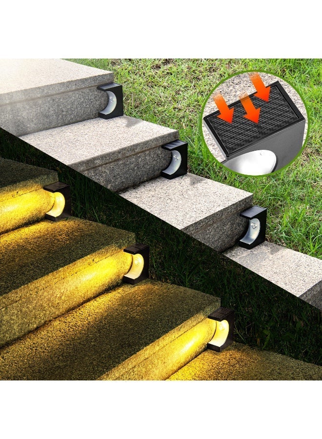 طقم 4 قطع مصابيح درجات شمسية على شكل هلال – مصابيح خطوات LED خارجية مقاومة للماء مع تحكم ذكي بالضوء للحديقة والدرج - Image 2